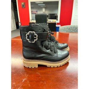 Sam & Libby Samantha Black Faux Leather Combat  Boots sz 9 (flawed)